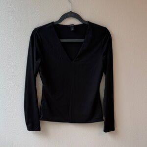 Nordstrom Halogen Black V-Neck Long Sleeve Top